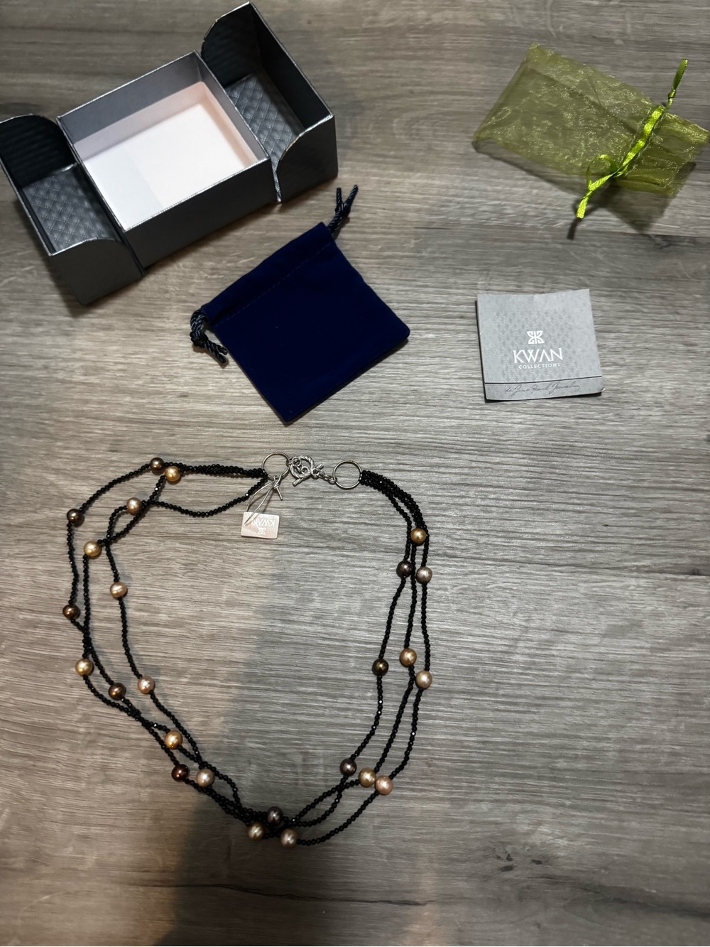 Kwan NWT Multi-Strand Black and Gold Pearl Necklace